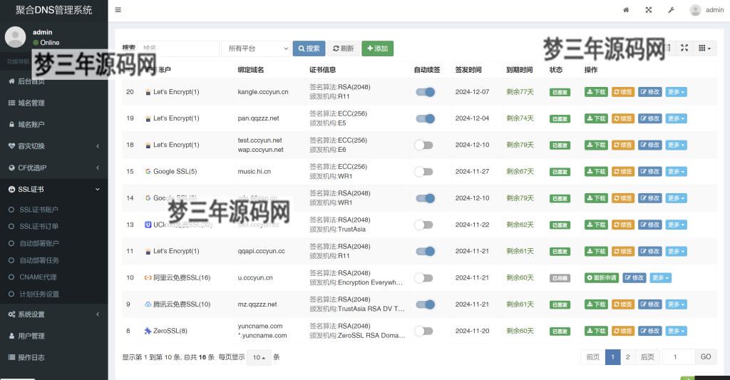 图片[4]-彩虹聚合DNS管理系统源码V2.0.1，SSL证书自动申请与部署-梦三年Ym