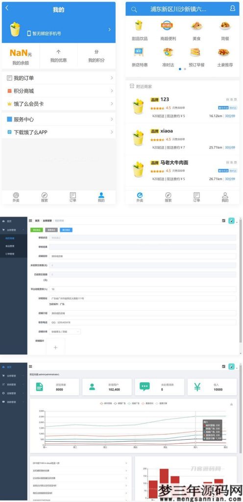 仿饿了么的外卖平台，包括手机端，后台管理, api服务_梦三年Ym
