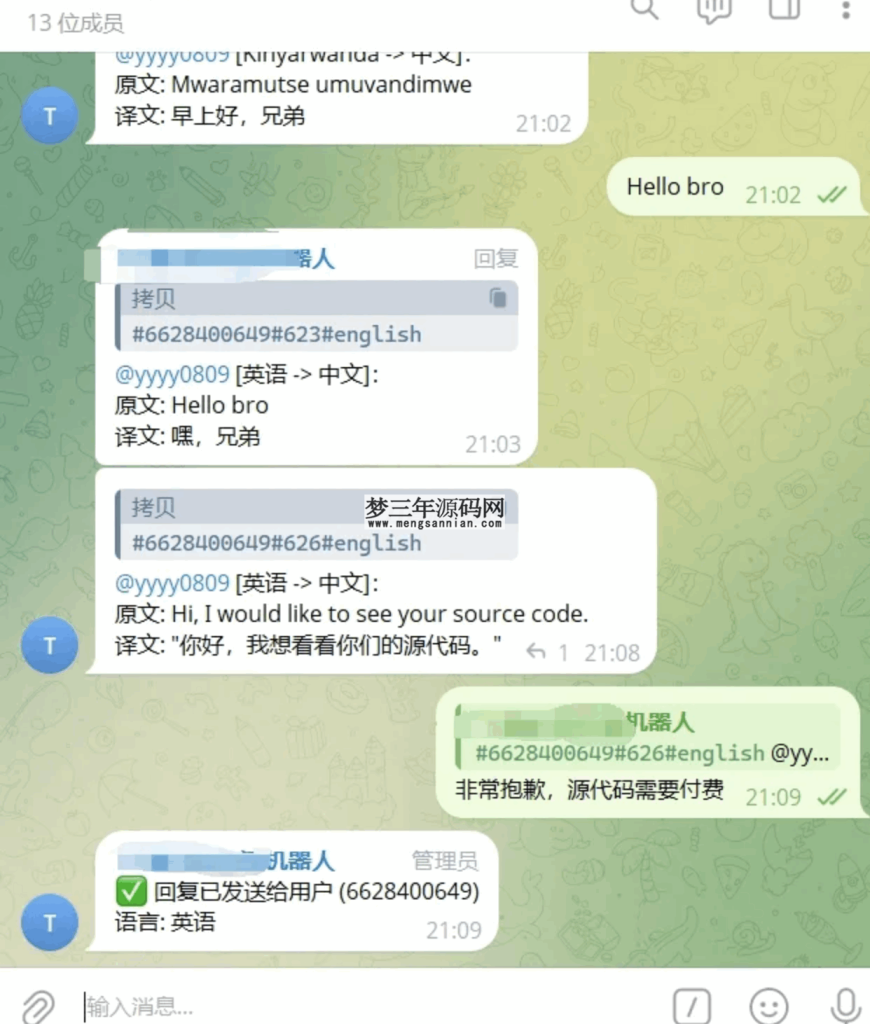 图片[3]_Telegram AI全自动翻译客服机器人源码带视频搭建教程_梦三年Ym