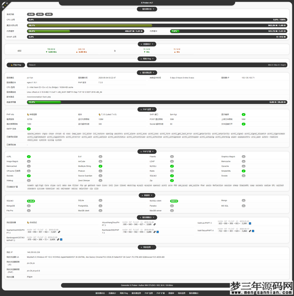 PHP探针_超炫酷服务器状态自适应显示源码_梦三年Ym