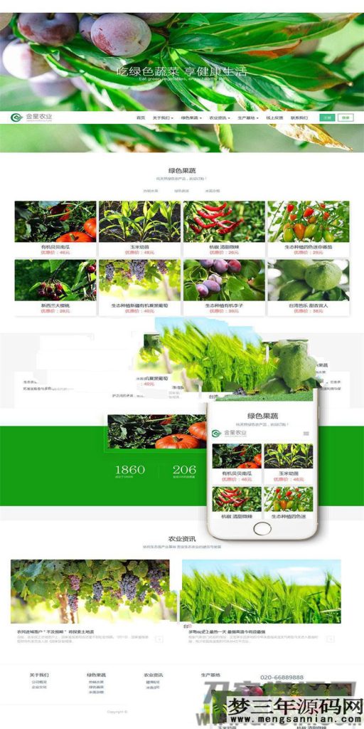 响应式生态水果蔬菜商城网站模板(自适应手机移动端) 织梦dedecms_梦三年Ym
