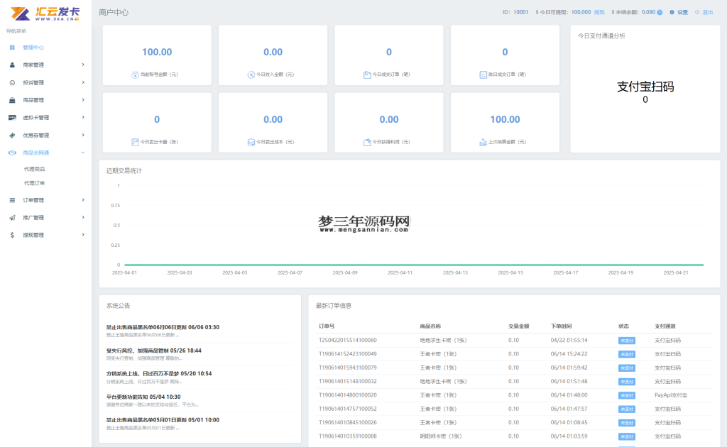 最新商业完整版企业自动发卡系统源码 代理分销 全新UI 多模板_梦三年Ym