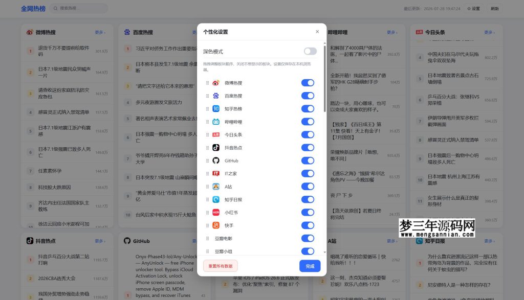 图片[2]_全网聚合今日热榜完整源码分享_梦三年Ym